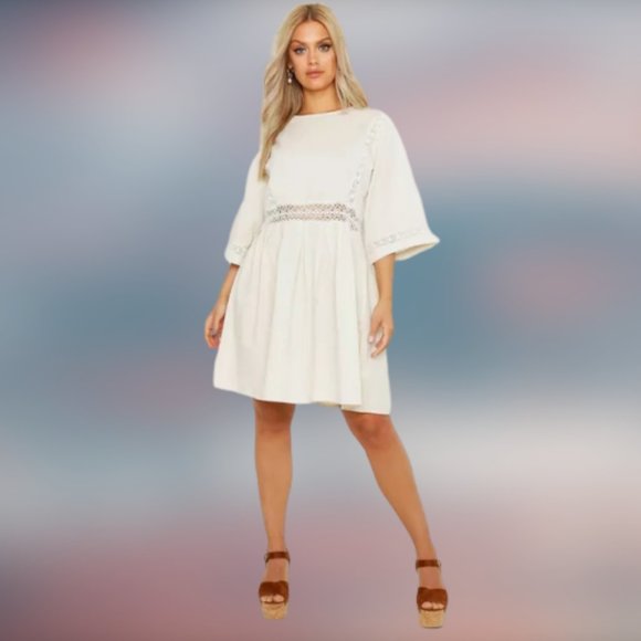 Boohoo Plus Dresses & Skirts - Boohoo Crochet Lace Linen Smock Dress 18 (2X)